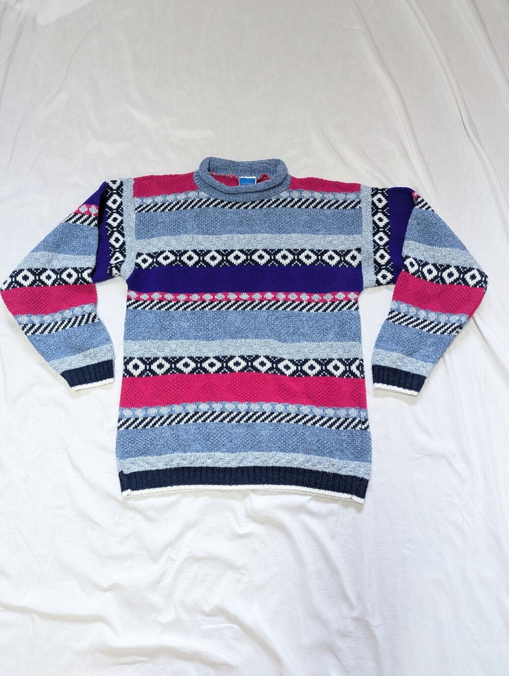 Vintage 80's New Moves Blue Purple Pink Colorful Mockneck Ski Sweater APROX S